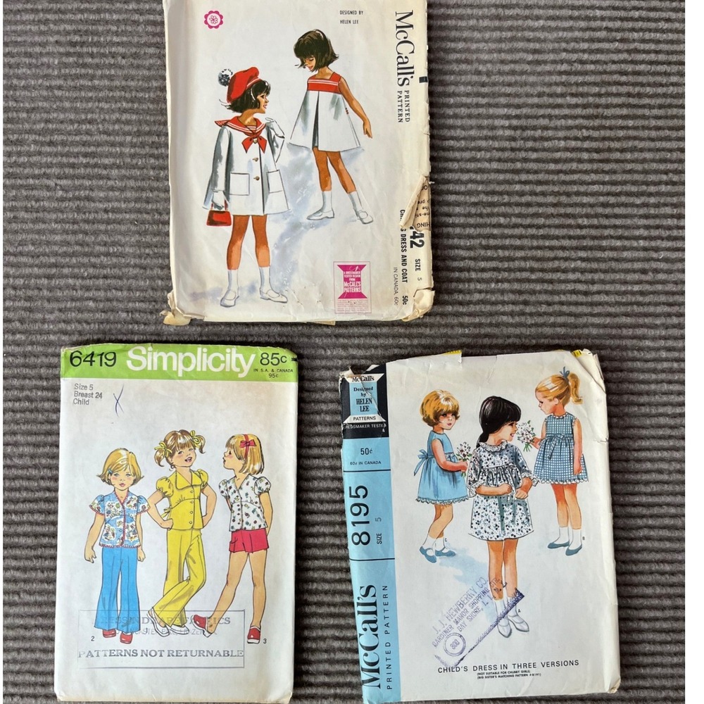 Vintage Sewing Pattern Lot McCalls 7142 8195 Simplicity 6419 Size 5 60s 70s Kids